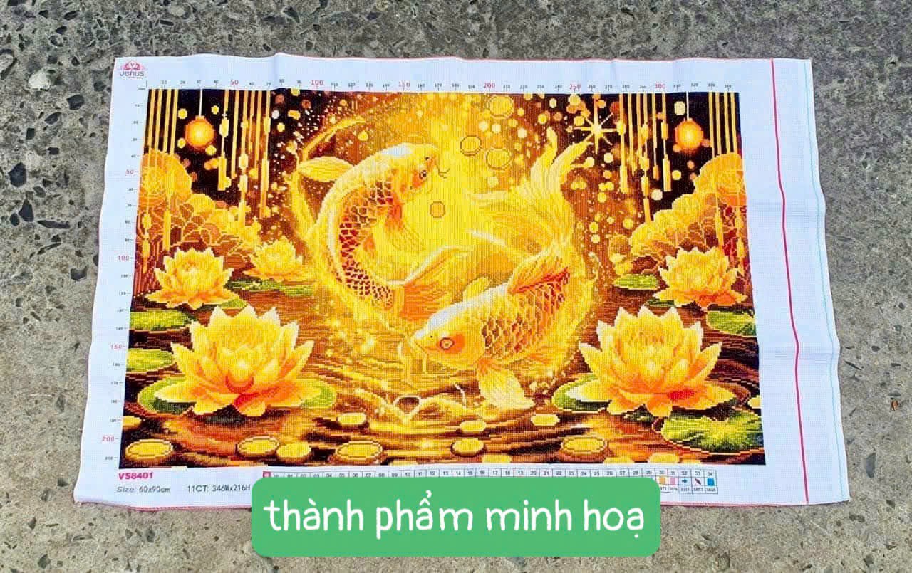 Tranh thêu kín Song ngư cá vàng VS8401, kích thước 60x 90 cm