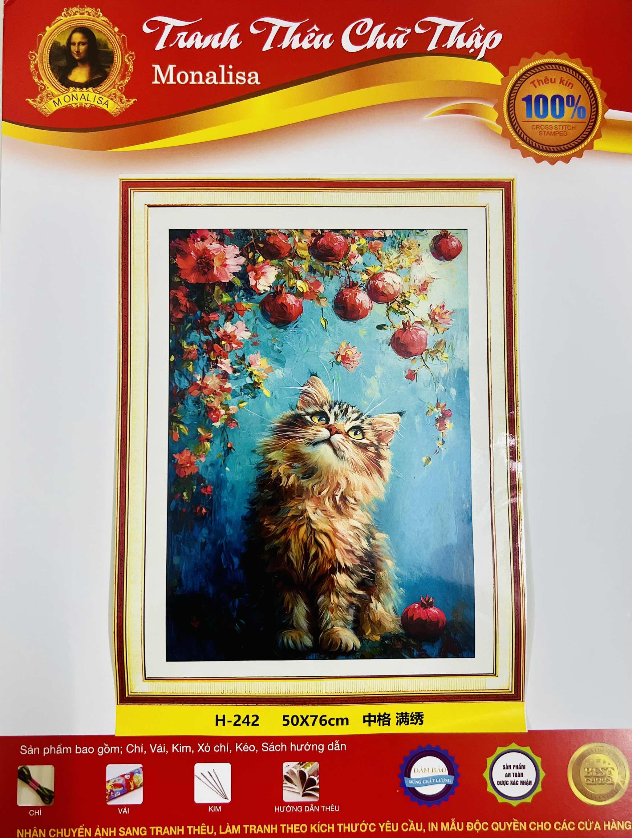 TRANH THÊU KÍN BÉ MÈO DỄ THƯƠNG H242, KÍCH THƯỚC 50 X 76 CM