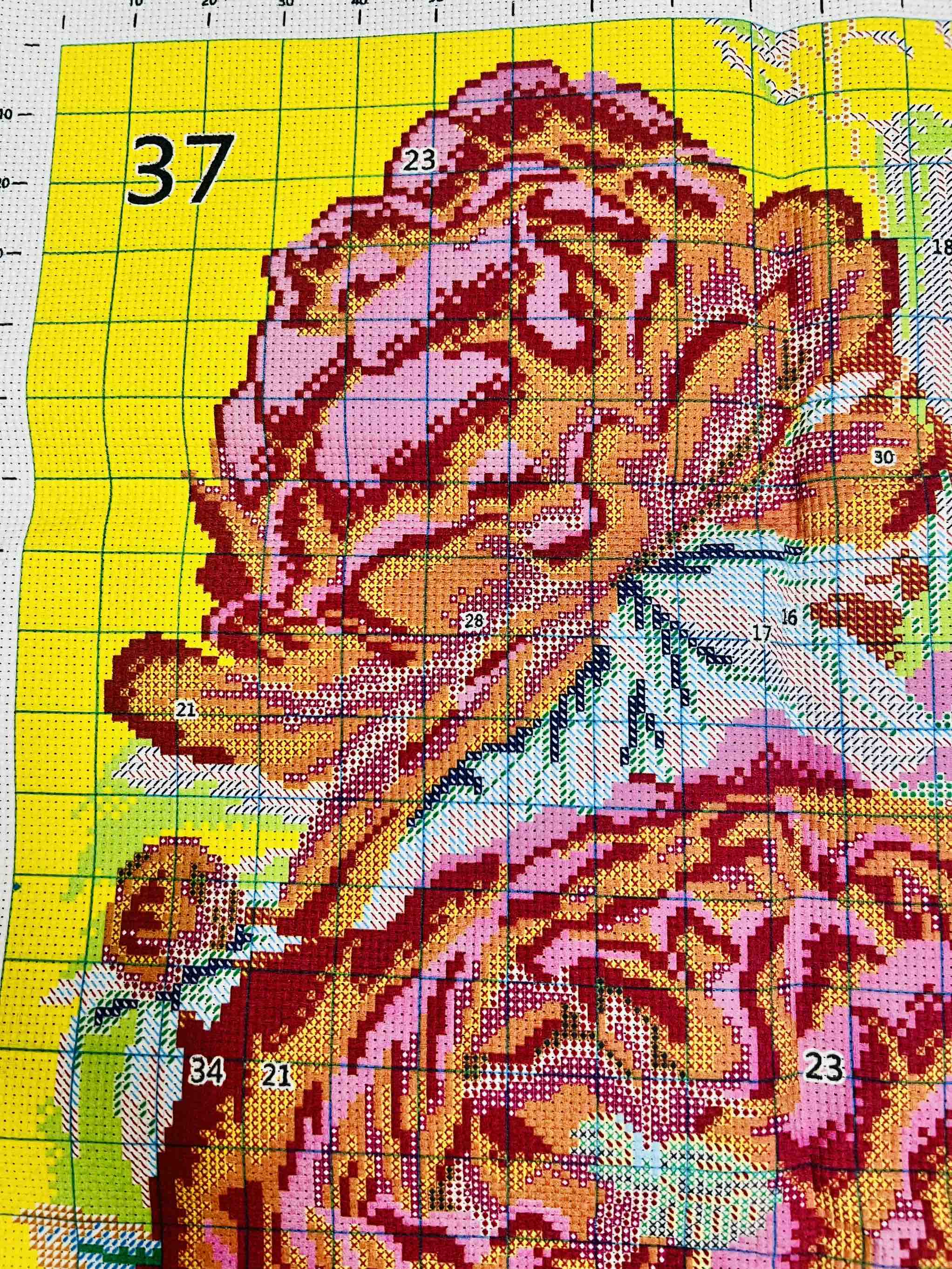 Tranh thêu kín Mẫu đơn hồng A632, kích thước 55 x 75 cm