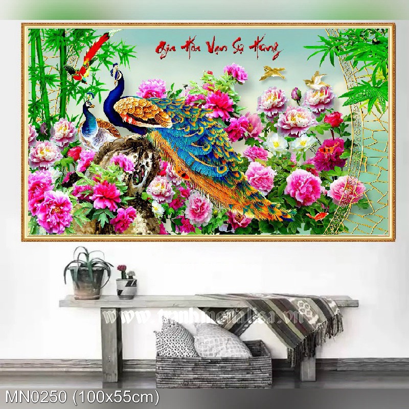 Tranh thêu kín Gia hoà vạn sự hưng MN0250, kích thước 100 x 55 cm