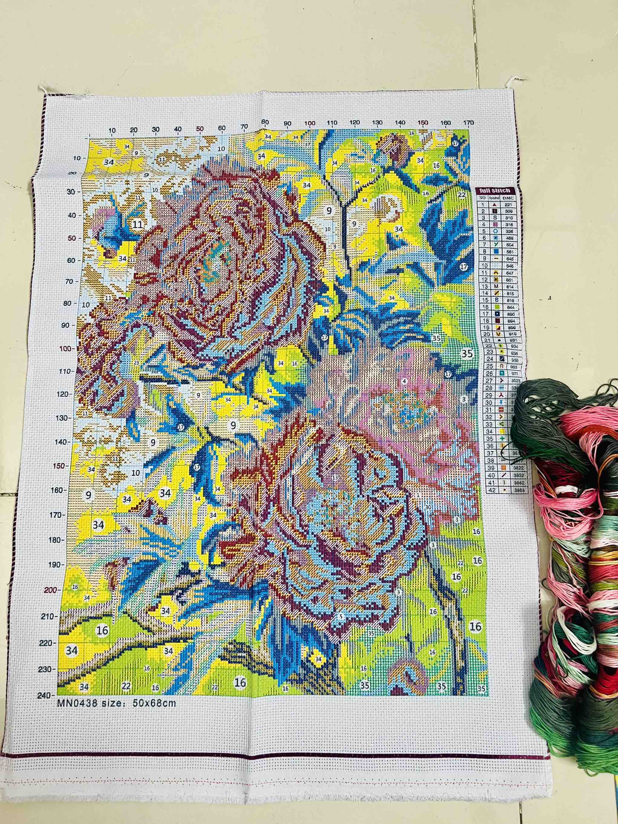 Tranh thêu kín Hoa mẫu đơn MN0438, kích thước 50 x 68 cm