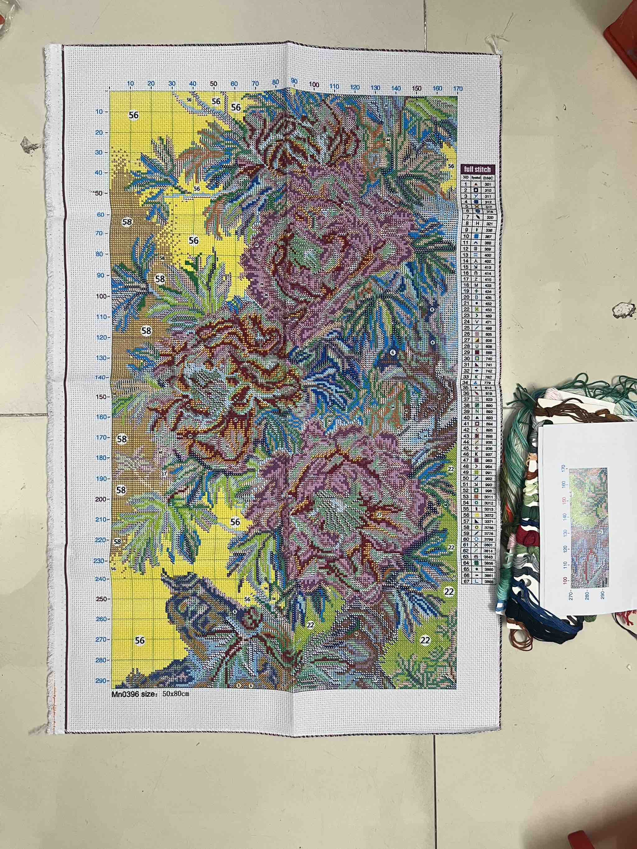 Tranh thêu kín Hoa mẫu đơn MN0396, kích thước 50 x 68 cm