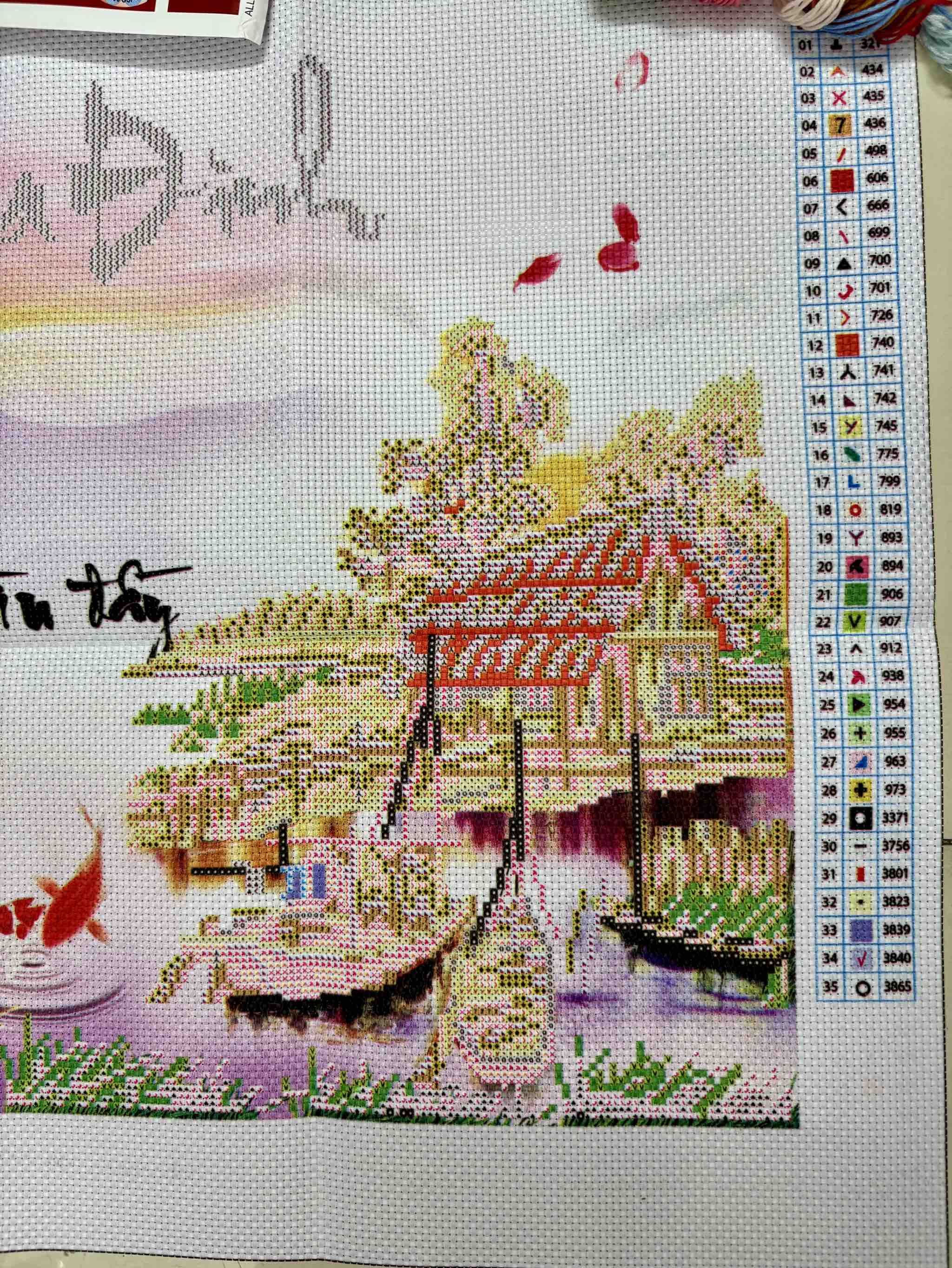 Tranh thêu chữ thập Gia đình DLH223129, Kích thước 84 x 47 cm