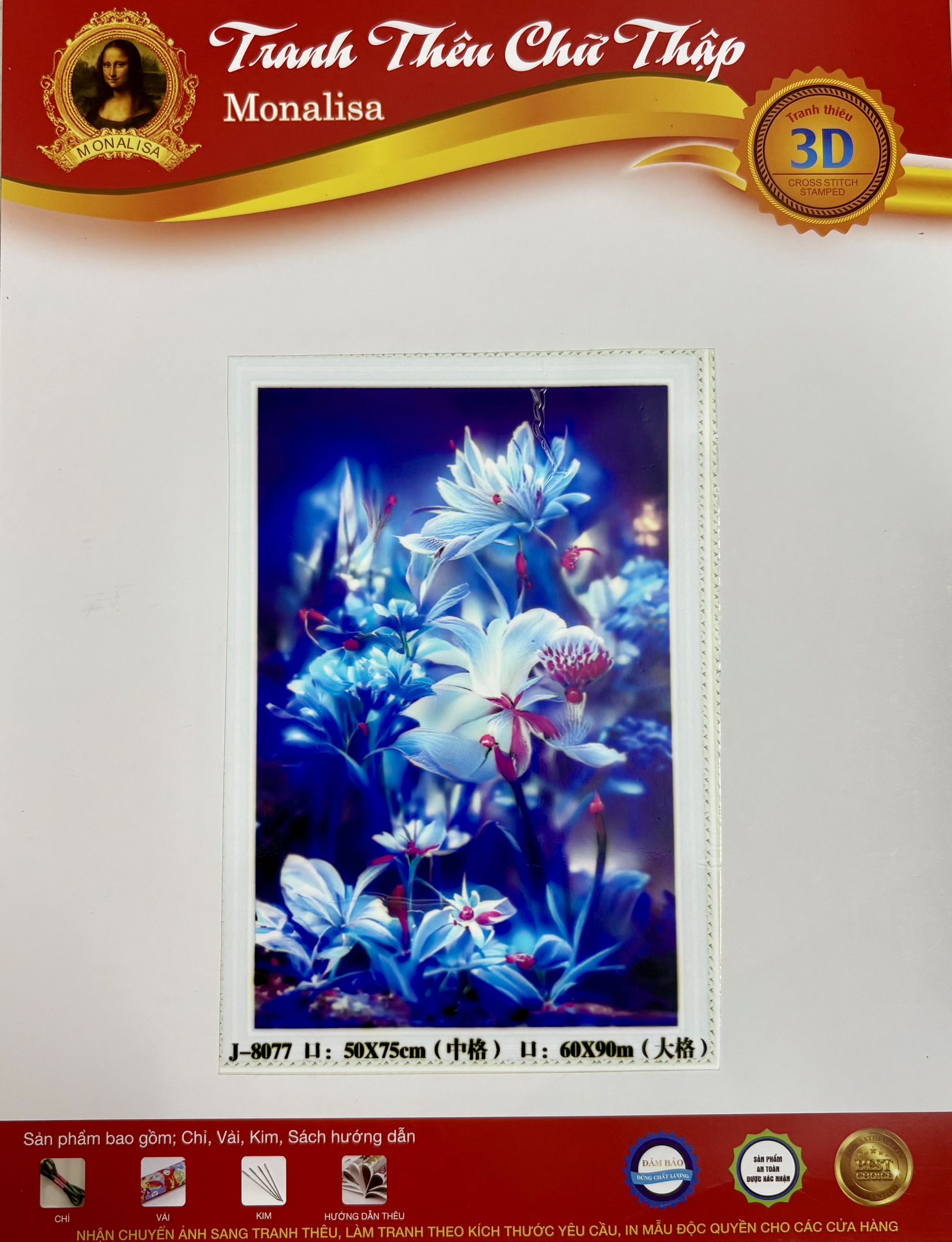 TRANH THÊU KÍN HOA THỦY TIÊN, KÍCH THƯỚC 50 X 75 CM
