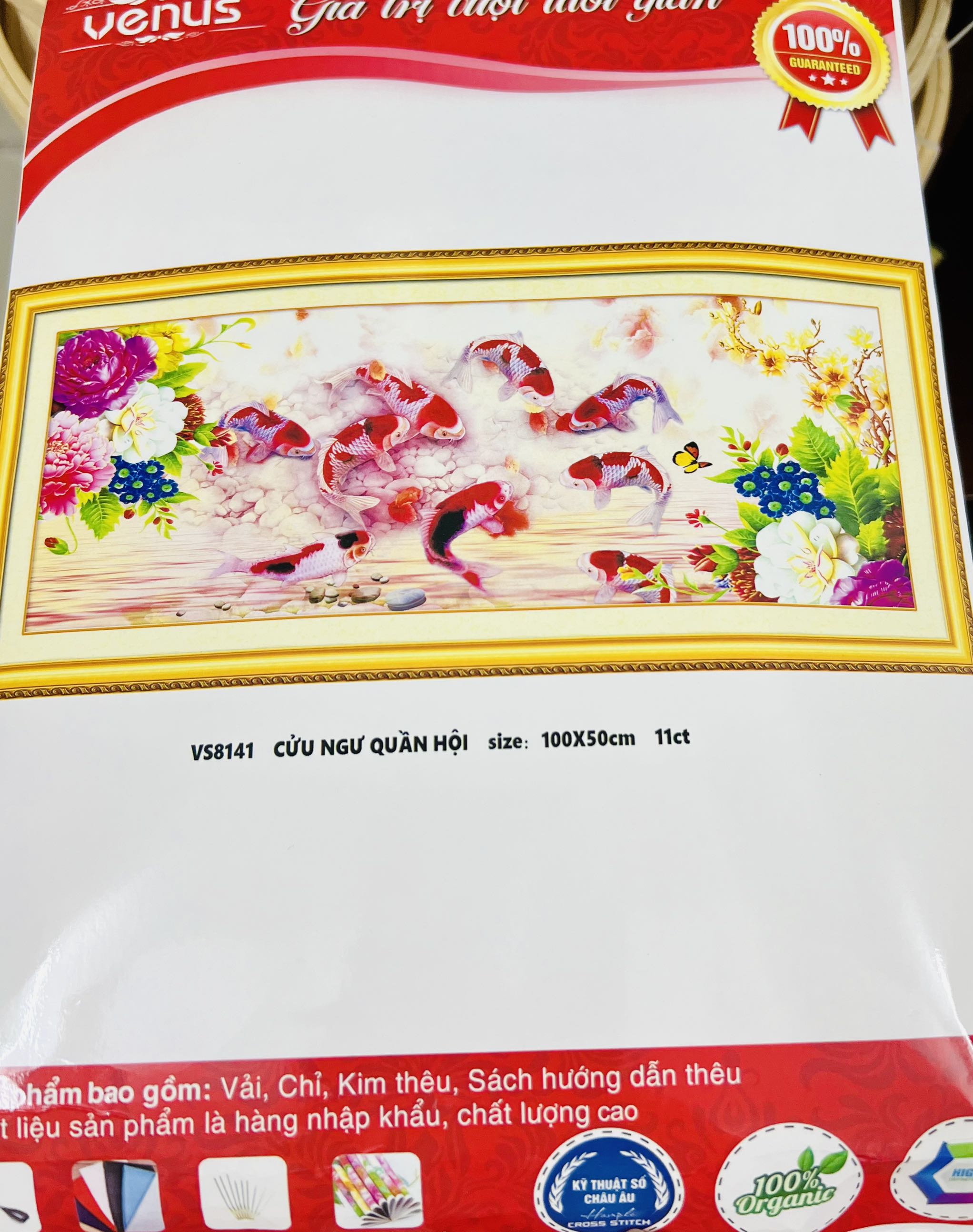 Tranh thêu kín Cửu ngư VS8141, kích thước 100 x 50 cm