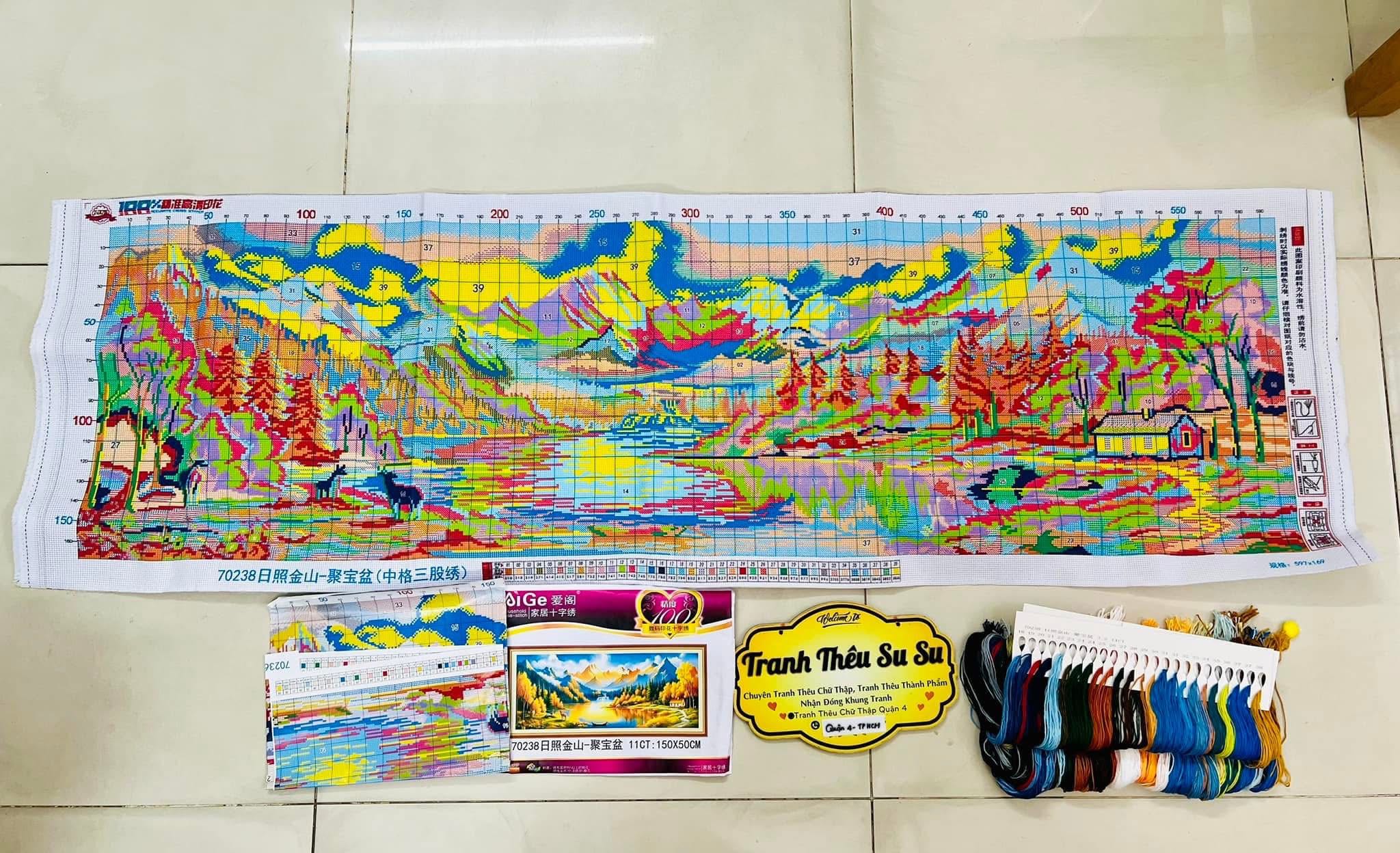 Tranh thêu kín Phong cảnh cửu trại câu 70238, kích thước 150 x 50 cm