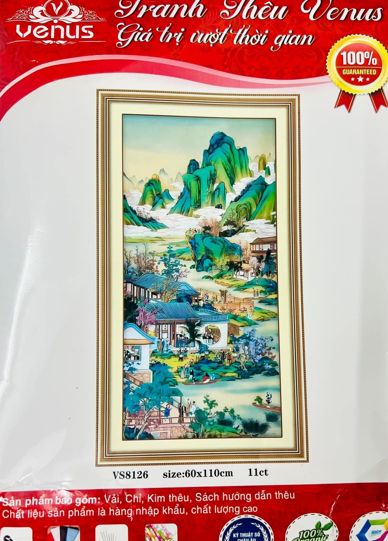 Tranh thêu kín chữ thập Phong cảnh Trung quốc (thị trấn yên bình) VS8126, kích thước 60 x 110 cm