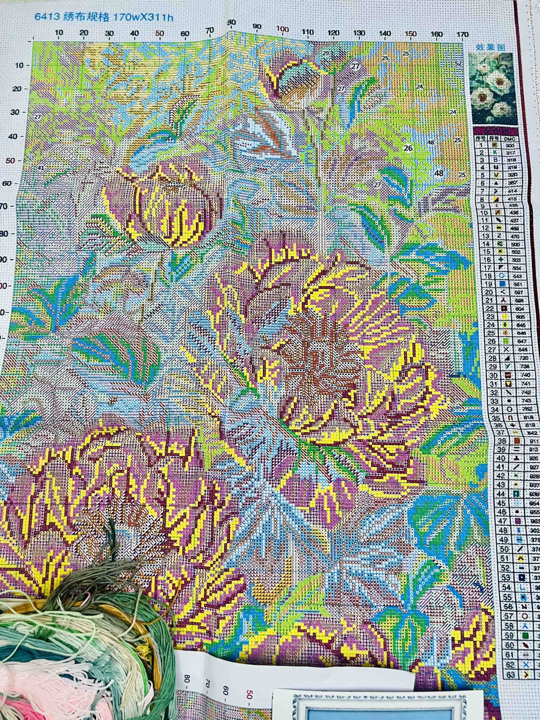Tranh thêu Hoa mẫu đơn 6413, kích thước 50 x 68 cm