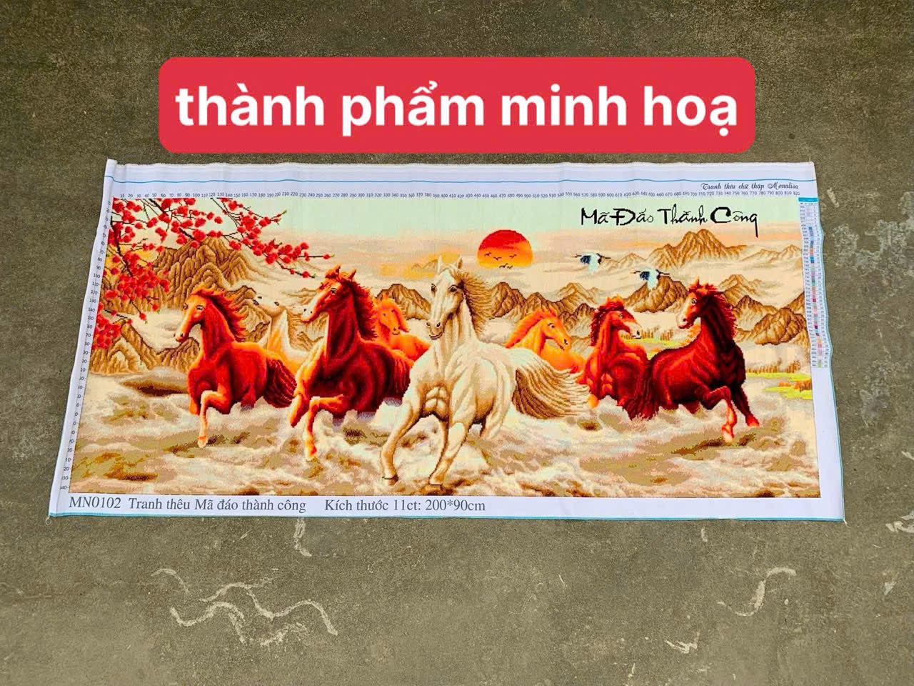 Tranh thêu kín Mã đáo thành công DW0570, kích thước 150 x 60 cm