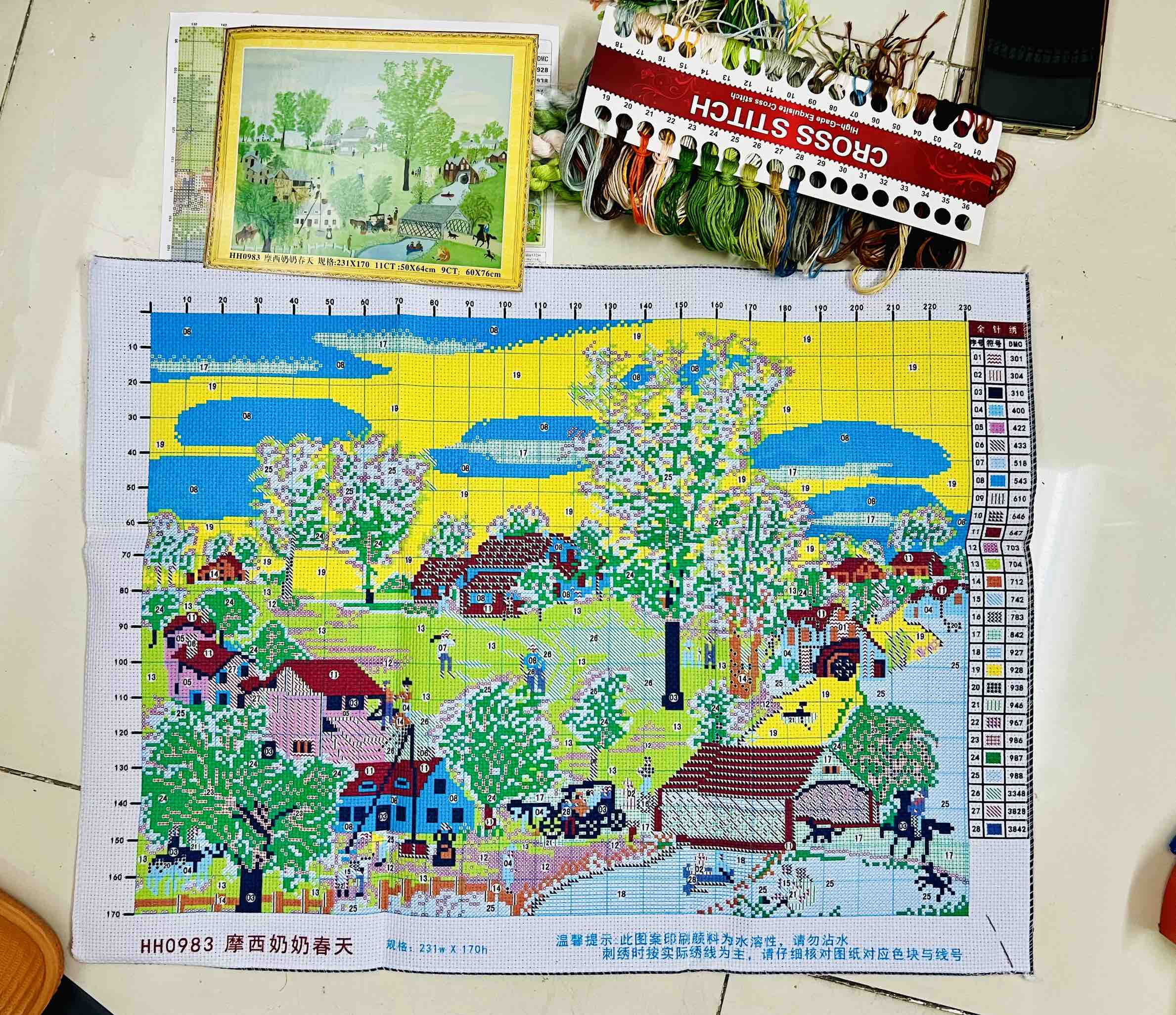Tranh thêu kín cánh đồng Bắc Mỹ HH0983 (thêu 3 sợi), kích thước 50 x 64 cm