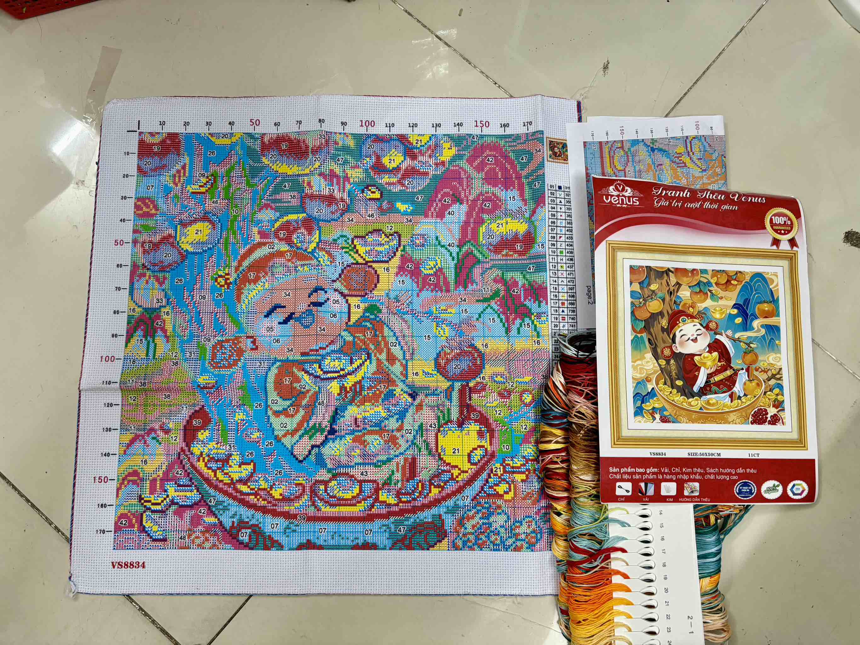 Tranh thêu kín Thần tài gõ cửa vs8833, vs8834, vs8836, vs8837