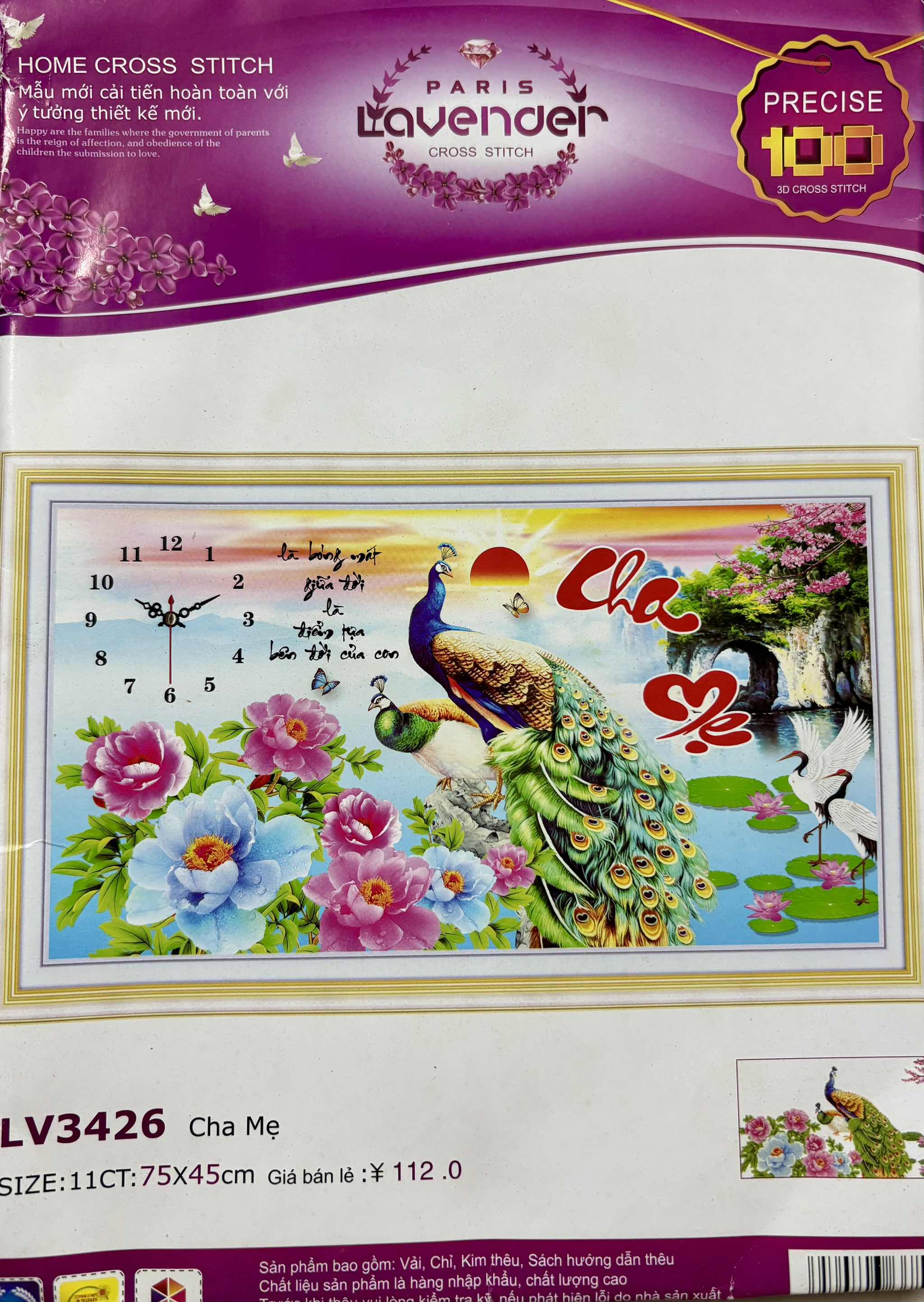 Tranh thêu chữ thập Cha mẹ (đồng hồ) LV3157 (các mẫu này đều thêu 3D)