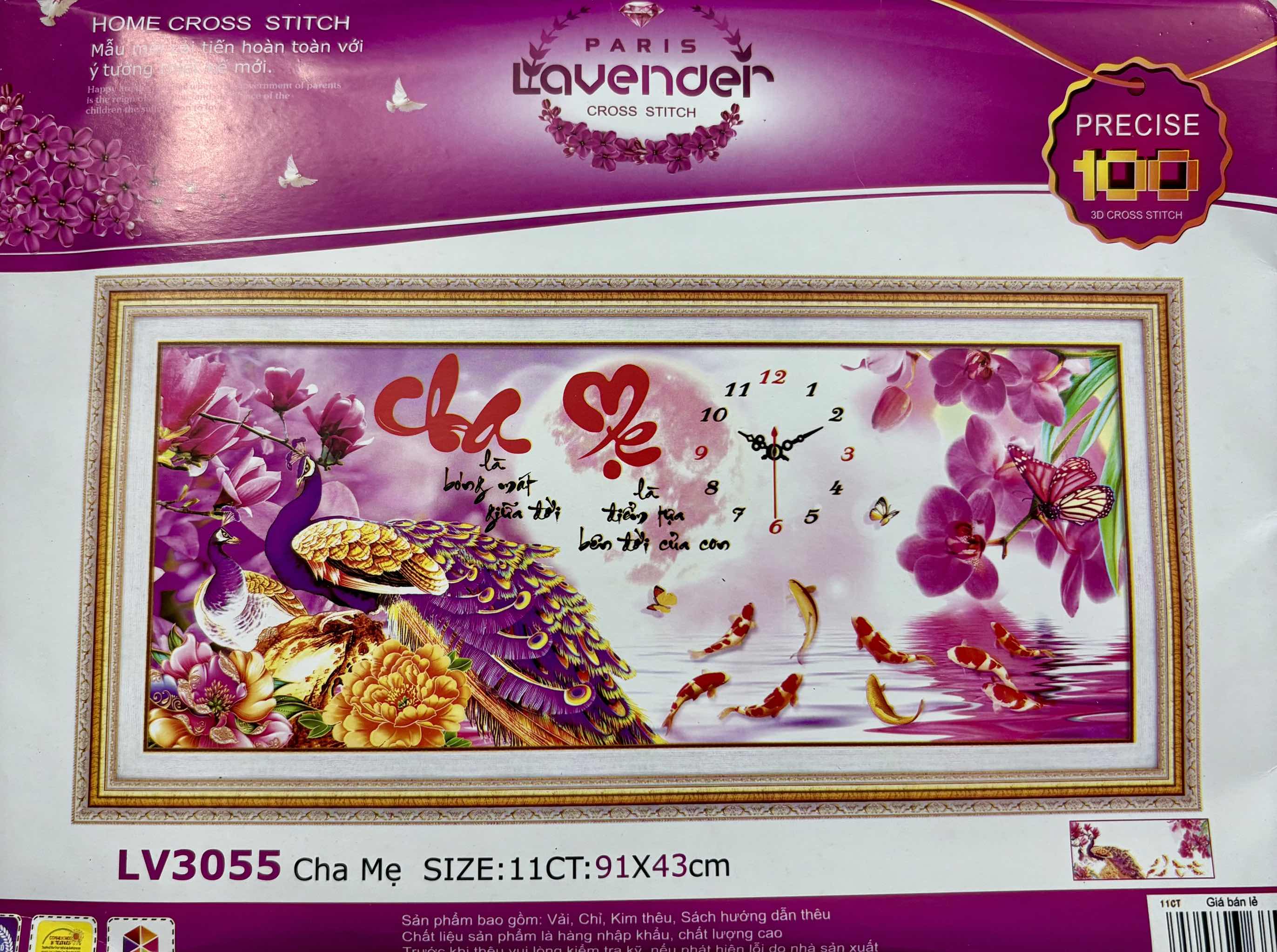 Tranh thêu chữ thập Cha mẹ (đồng hồ) LV3157 (các mẫu này đều thêu 3D)