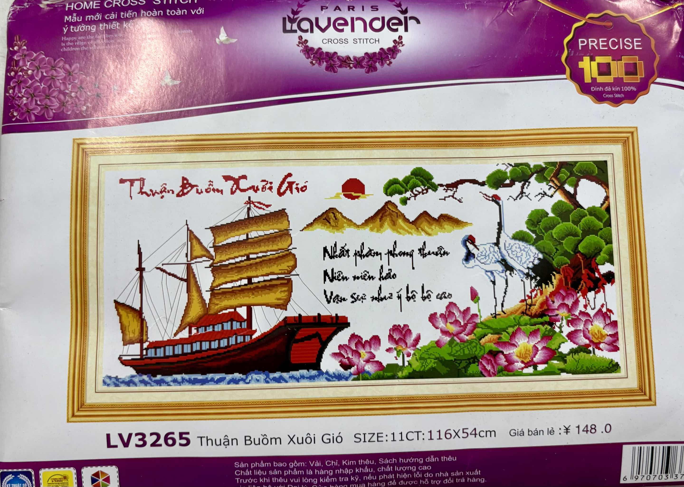 Tranh thêu chữ thập Thuận buồm xuôi gió LV3265, nền trắng không thêu, kích thước 116 x 54 cm