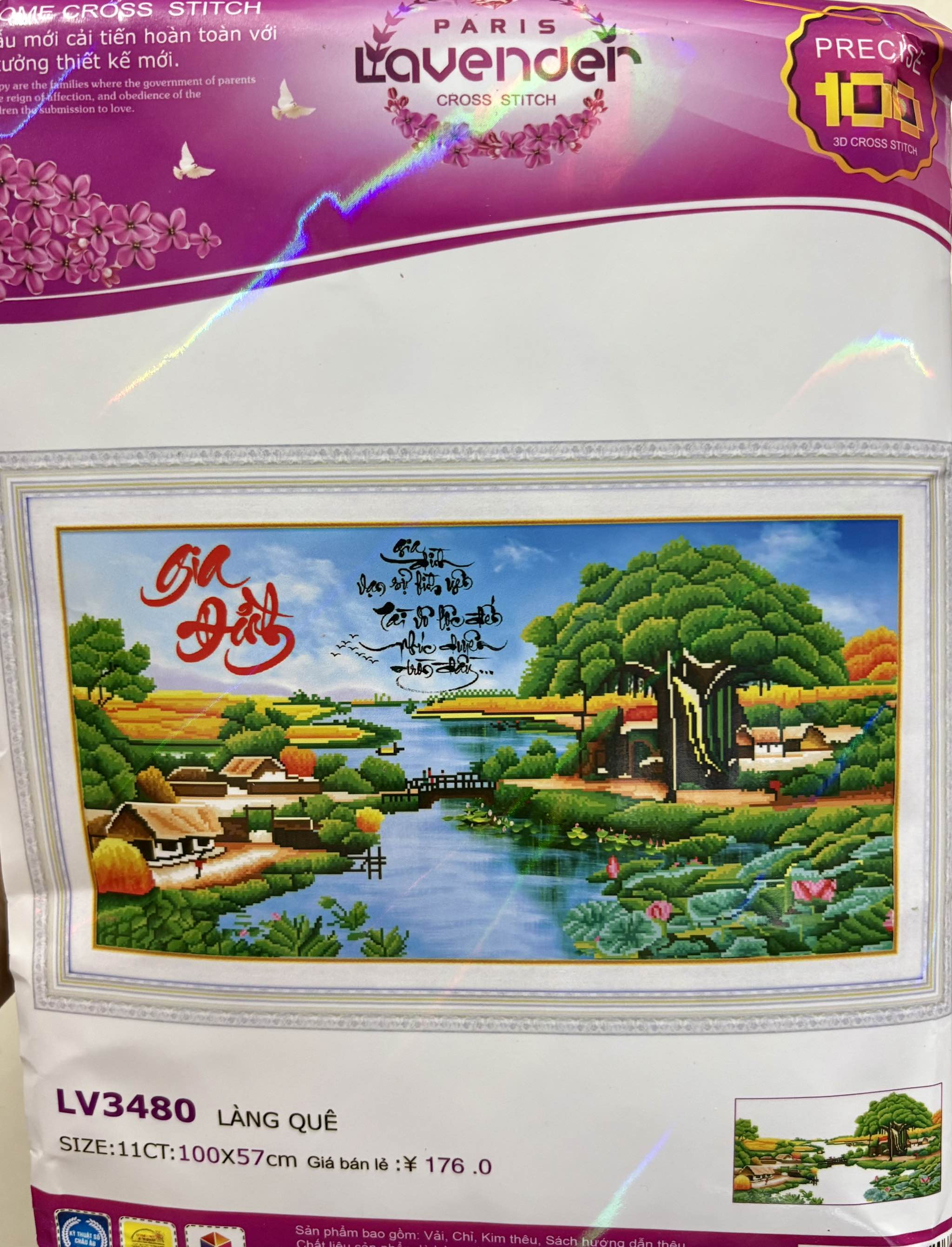 Tranh thêu chữ thập Gia đình LV3480, kích thước 100×57 cm