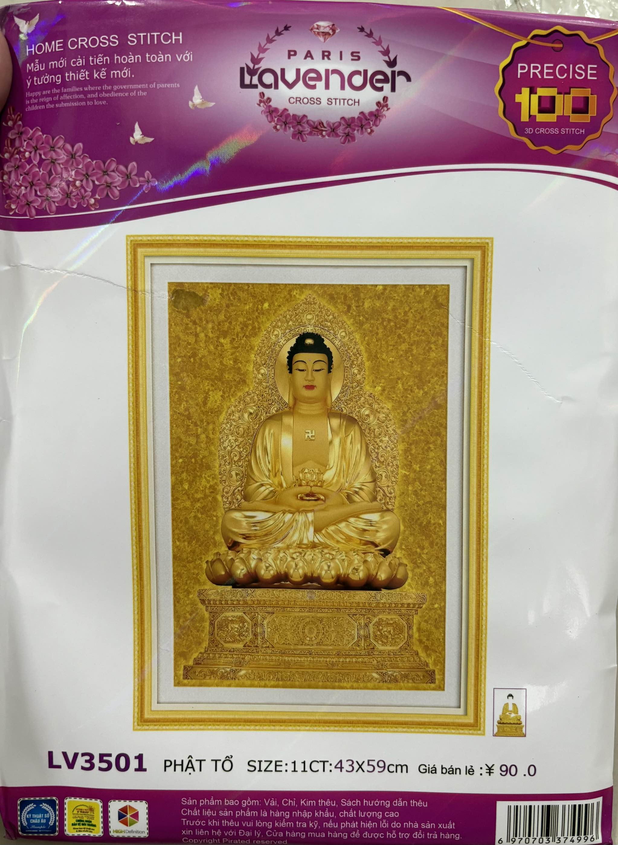 Tranh thêu 3D, tranh thêu chữ thập Phật tổ (phật như lai)