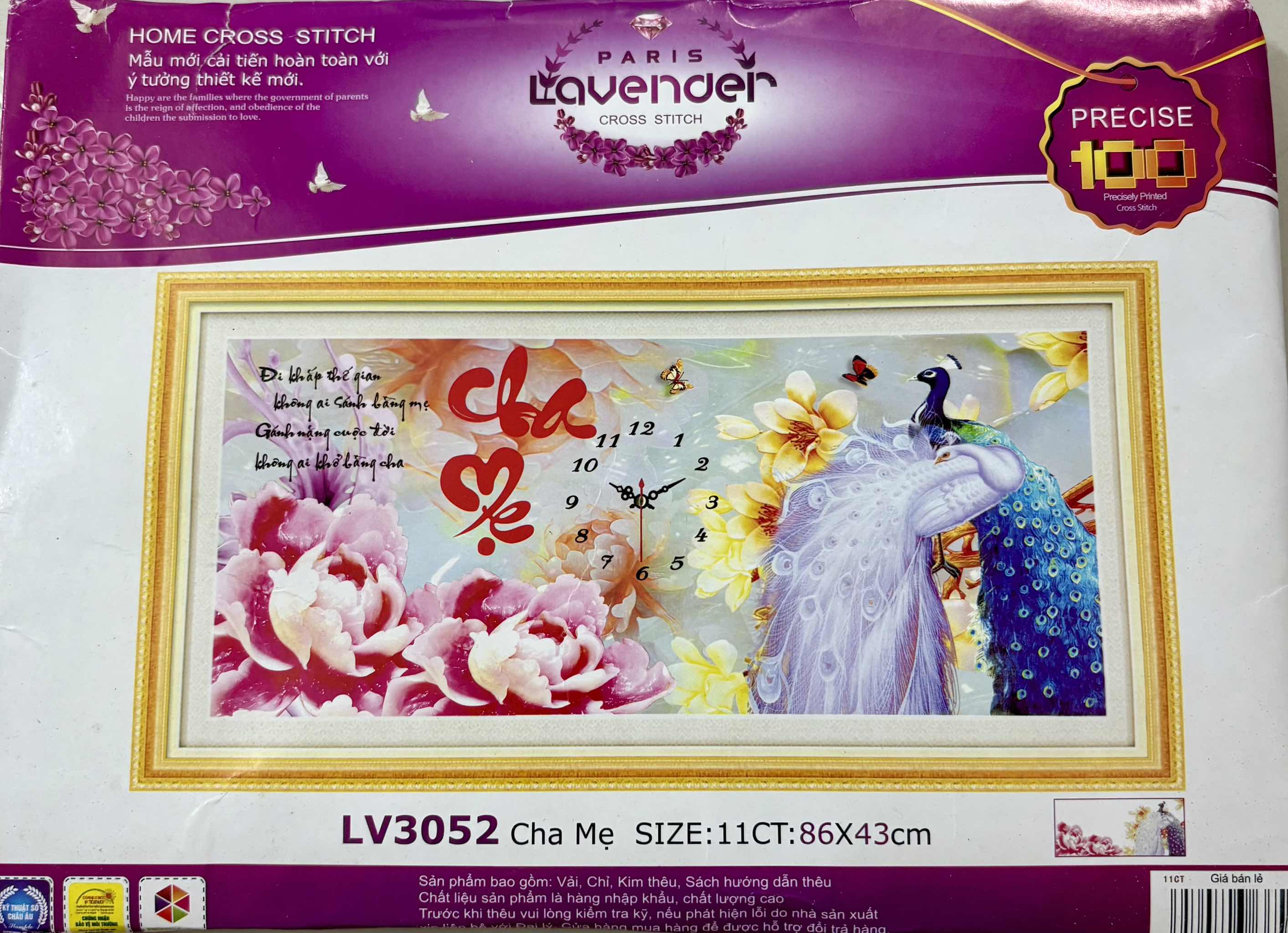 Tranh thêu chữ thập Cha mẹ (đồng hồ) LV3157 (các mẫu này đều thêu 3D)