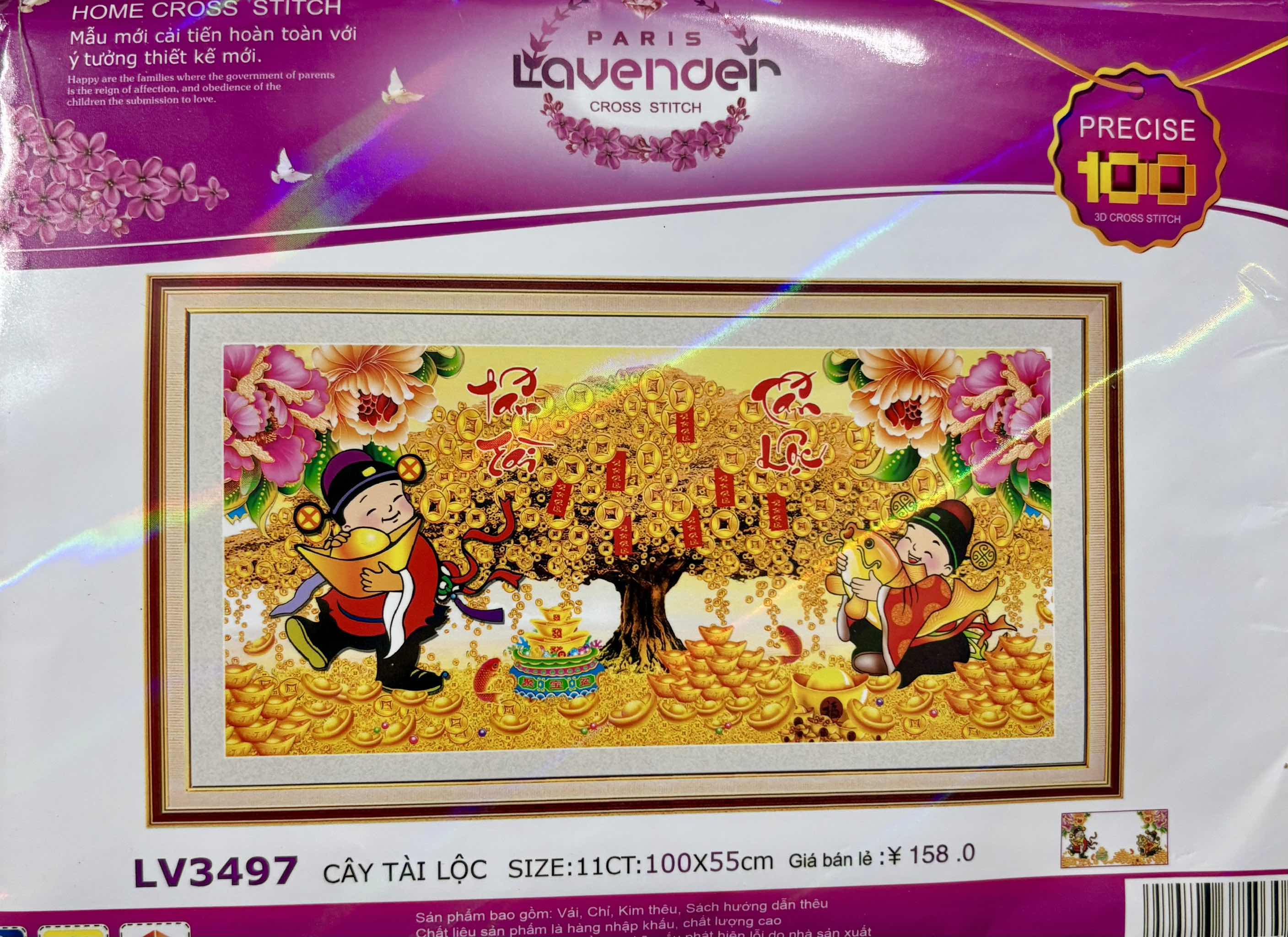 Tranh thêu chữ thập Cây tài lộc LV3522, LV3497, tranh thêu 3D