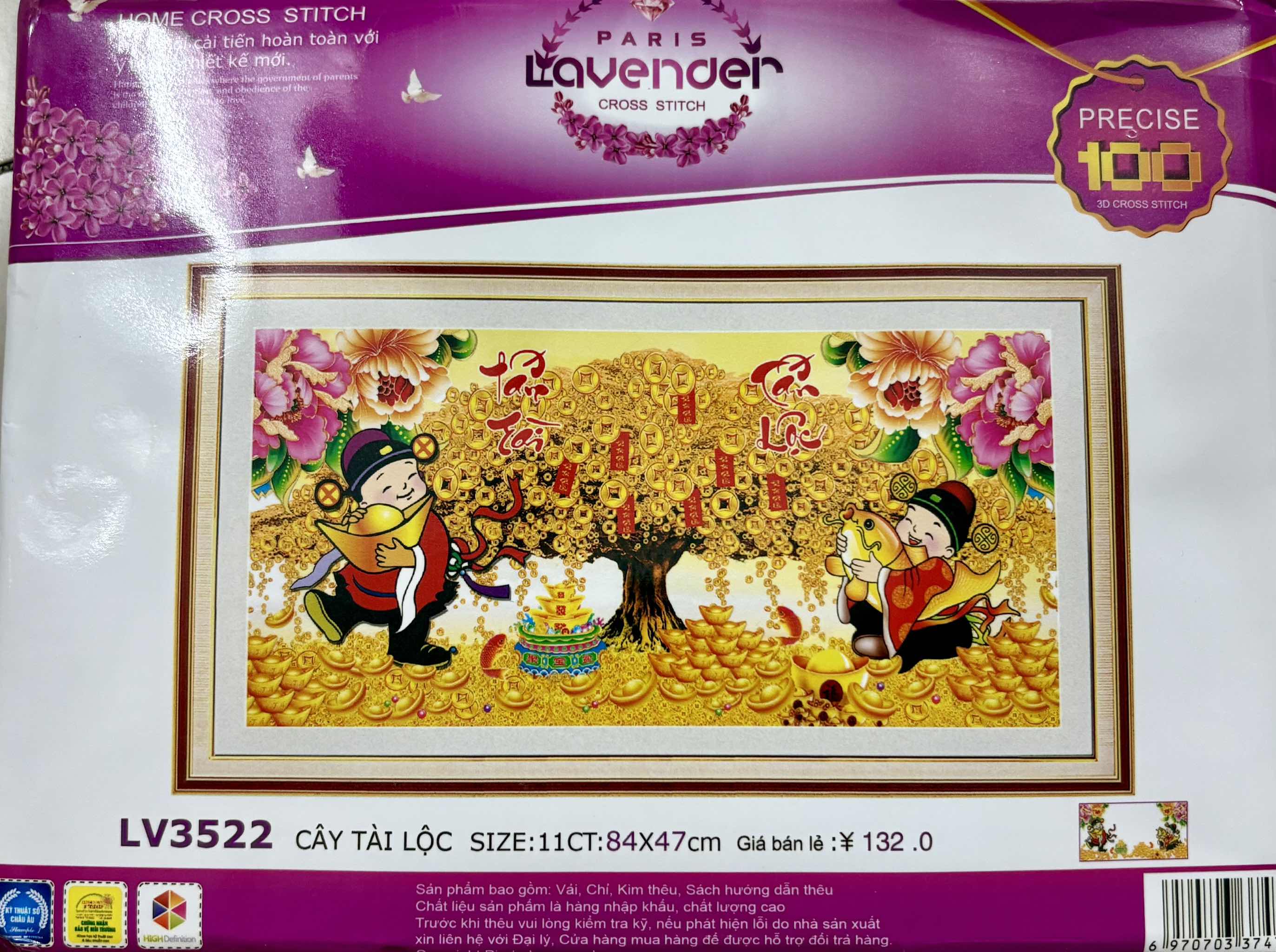 Tranh thêu chữ thập Cây tài lộc LV3522, LV3497, tranh thêu 3D
