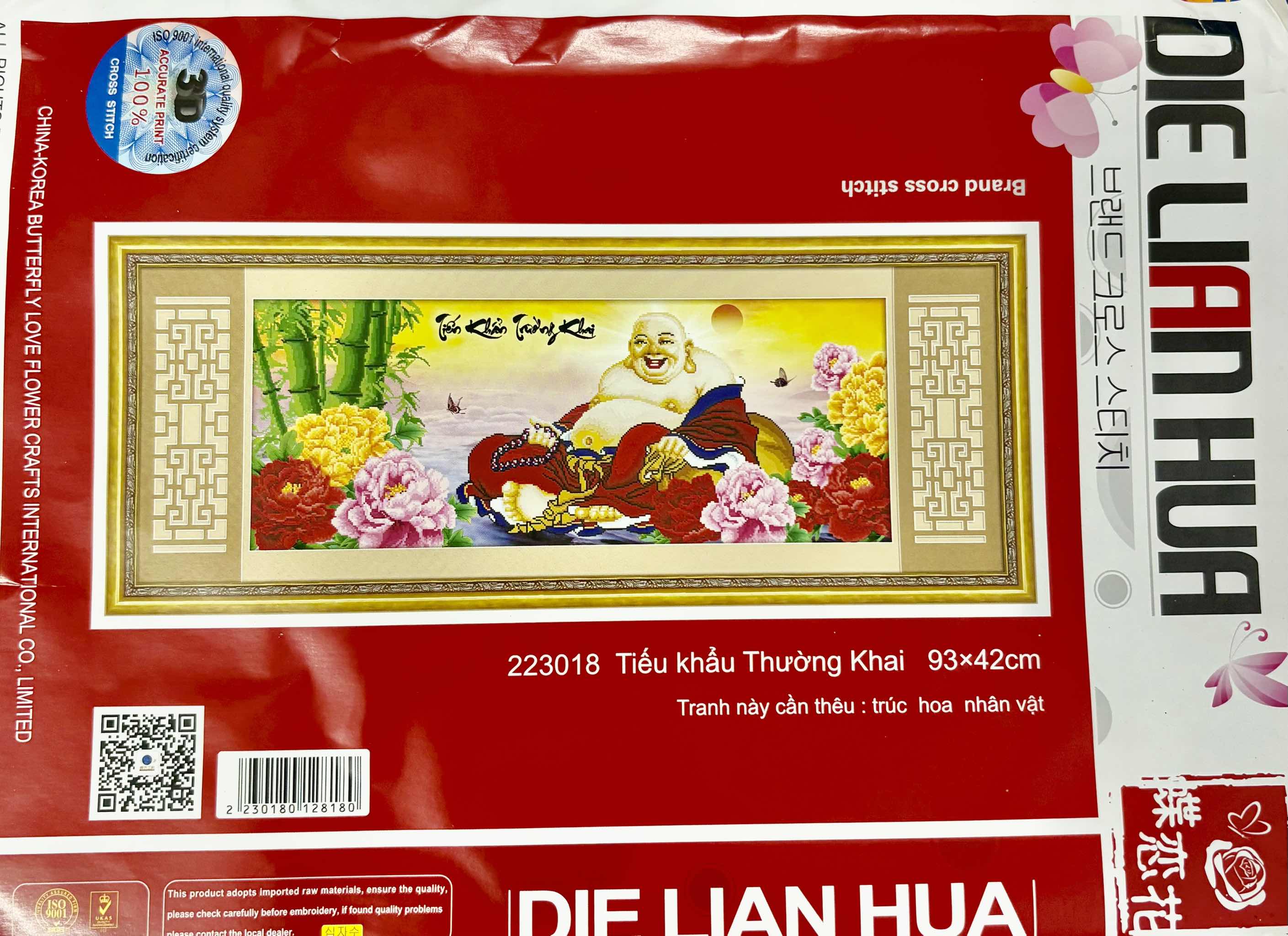 Tranh thêu chữ thập Phật di lặc 223018, tranh thêu 3D, kích thước 93 x 42 cm