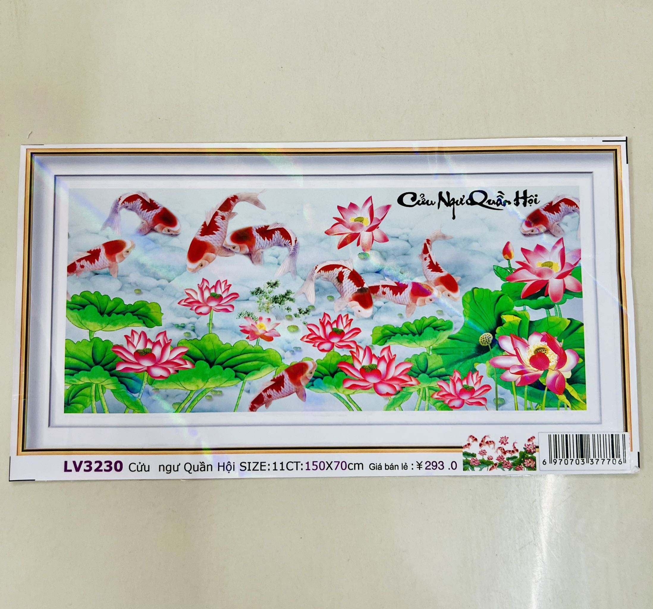 Tranh thêu Cửu ngư quần hội LV3230, tranh 3D, kích thước 150 x 70 cm