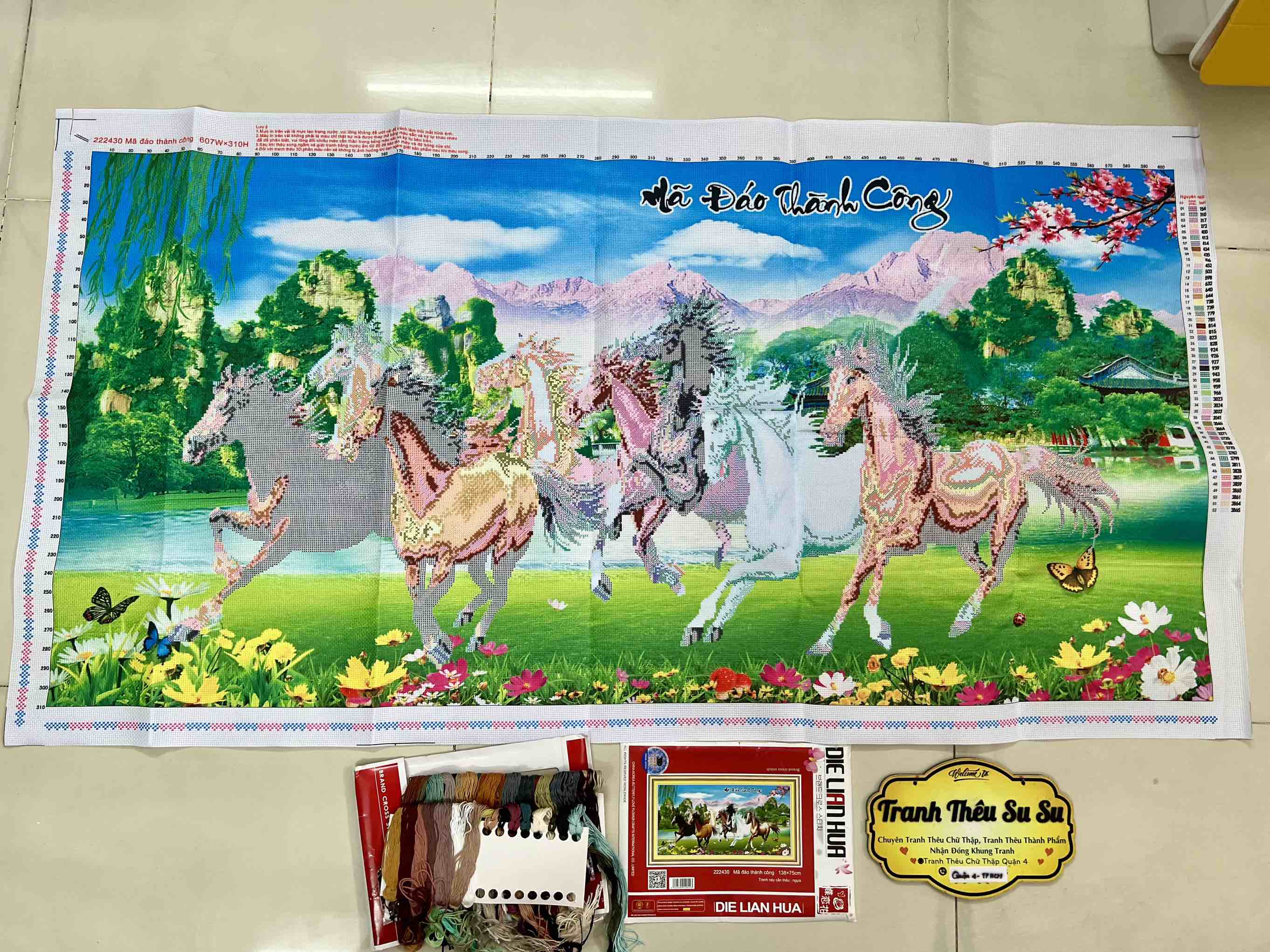 Tranh thêu Mã đáo thành công 222430, kích thước 138 x 75 cm