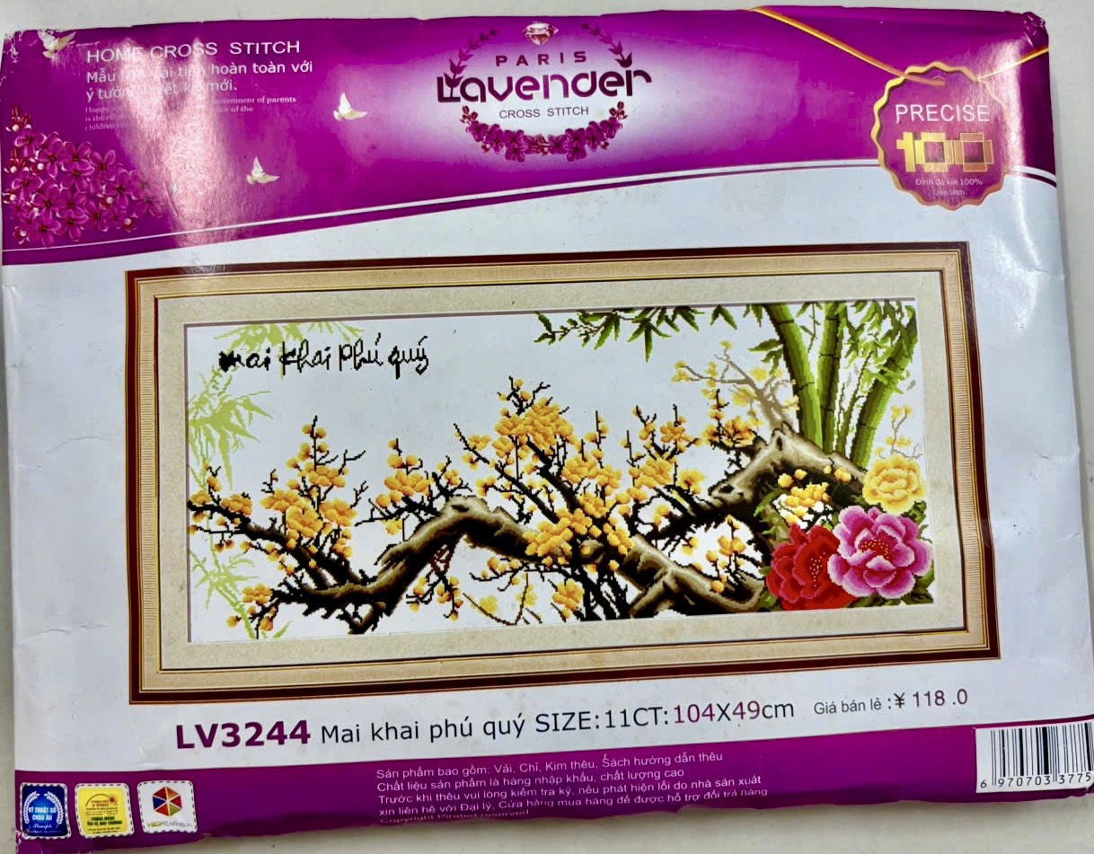 Tranh thêu chữ thập Cành mai LV3243, LV3244 kích thước 105 x 49 cm
