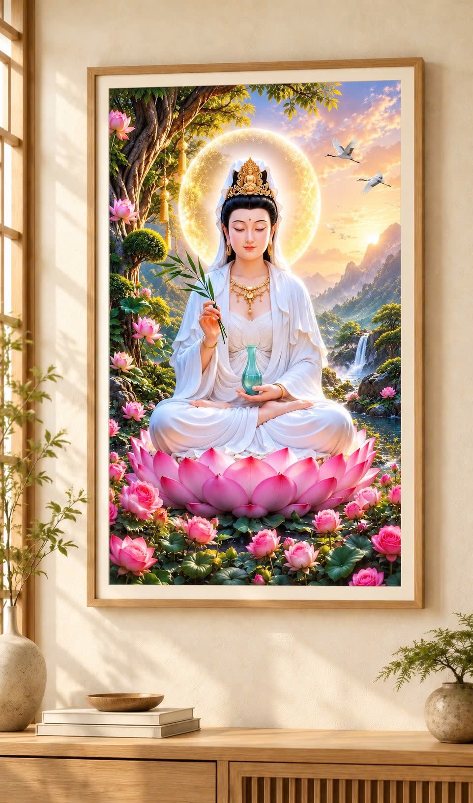 [Mẫu mới] Tranh thêu kín quan âm VS9180, kích thước 60 x 80 cm