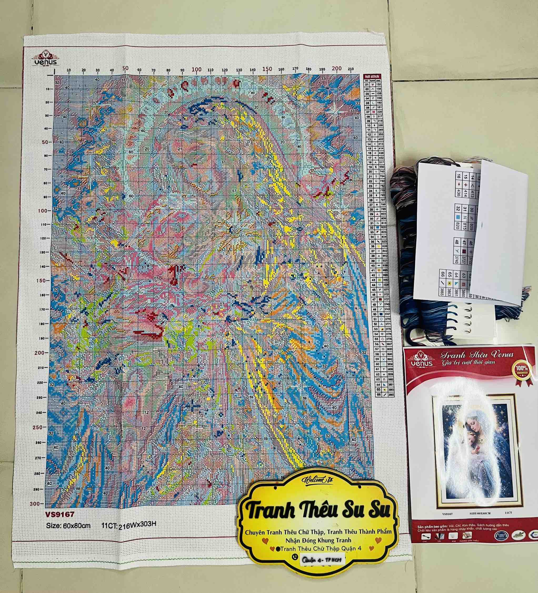 Tranh thêu kín Đức mẹ bồng công VS9167, kích thước 60 x 80 cm