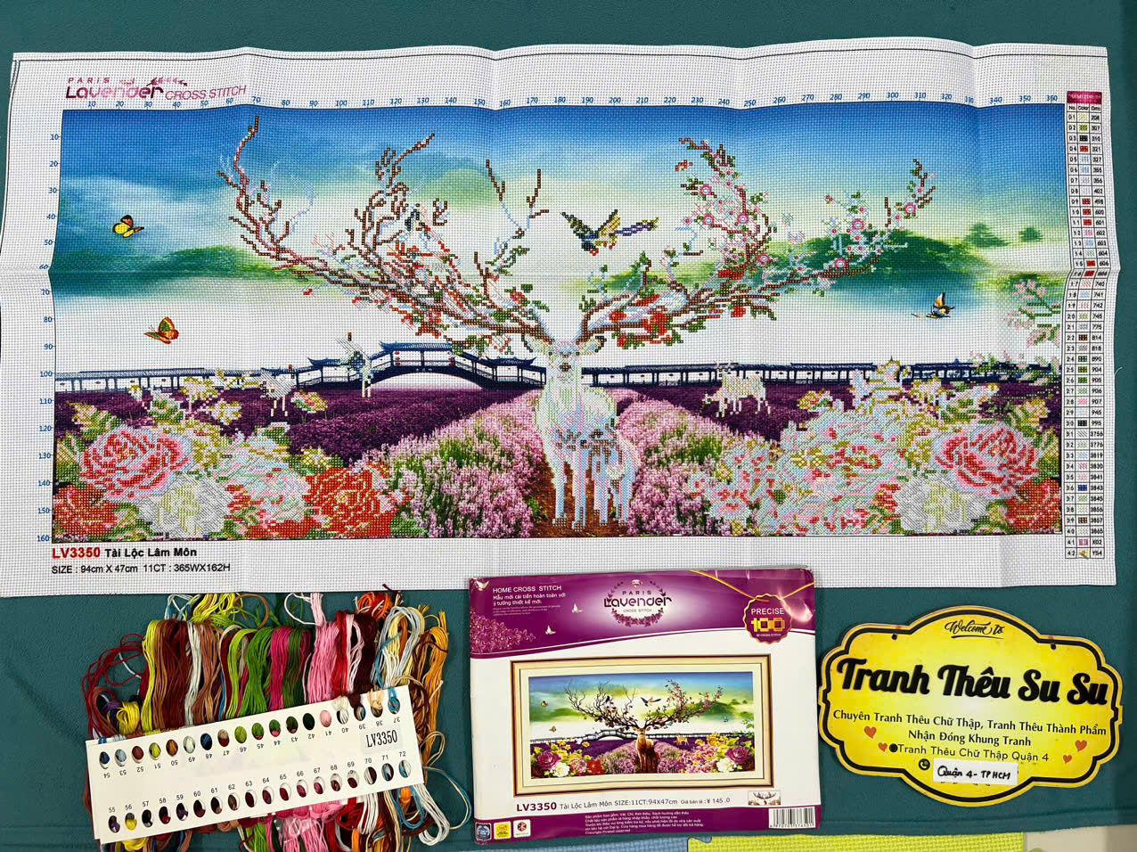 Tranh thêu Hươu tài lộc LV3350, kích thước 94x47 cm