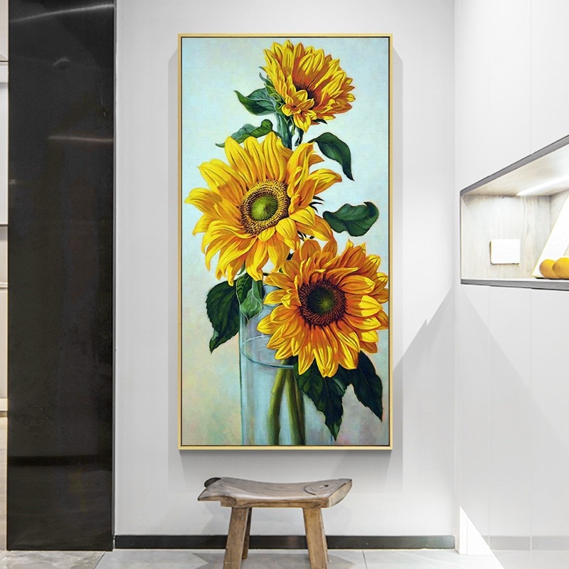 Tranh thêu kín Hoa hướng dương E61, kích thước 50*90 cm