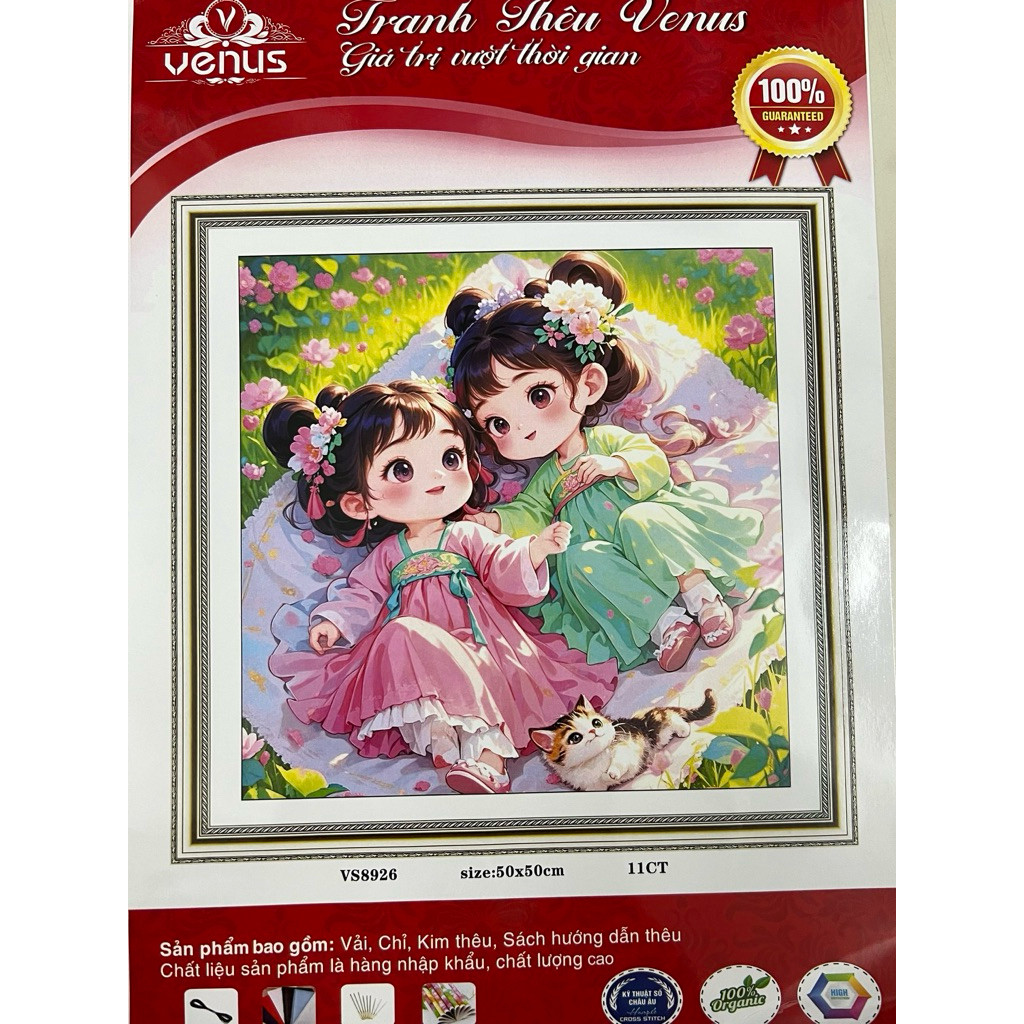 [Mẫu mới] Tranh thêu kín bé gái (11CT) VS8926, kích thước 50 x 50 cm