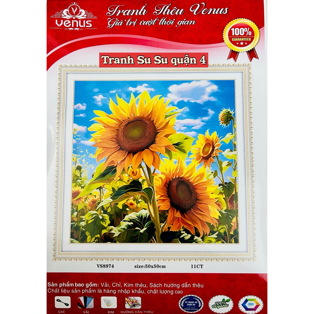 Tranh thêu kín Hoa hướng dương VS8974, kích thước 50 x 50 cm