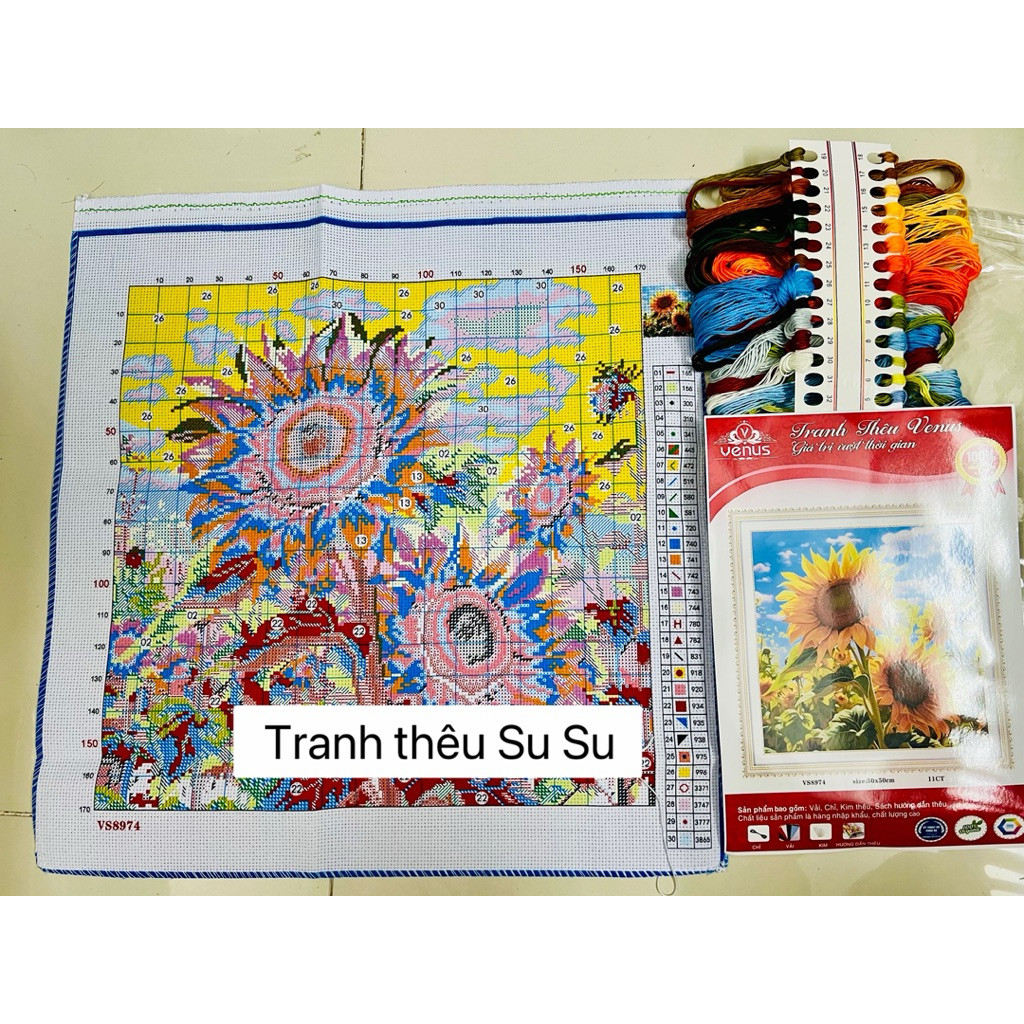 Tranh thêu kín Hoa hướng dương VS8974, kích thước 50 x 50 cm