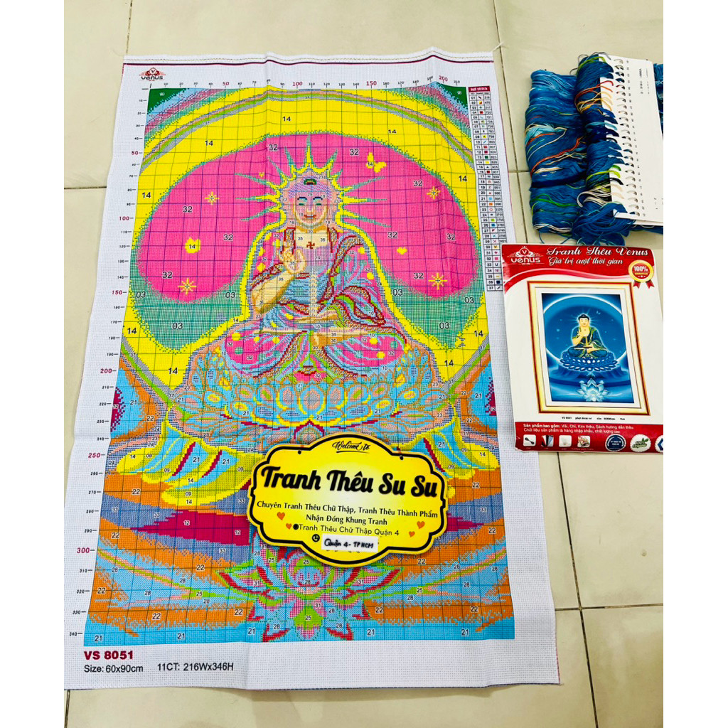 Tranh thêu kín Phật dược sư VS8051, kích thước 60x 90 cm