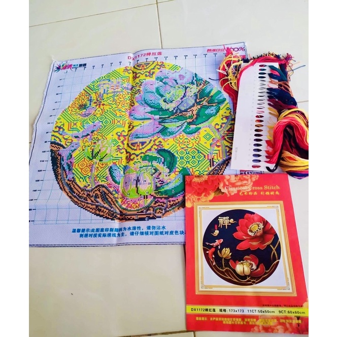 Tranh thêu kín chữ thập Hoa sen DX1172, kích thước 50 x 50 cm