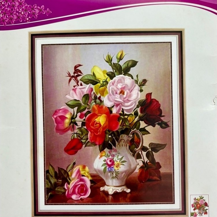Tranh thêu Bình hoa hồng LV3367, kích thước 50 x 60 cm