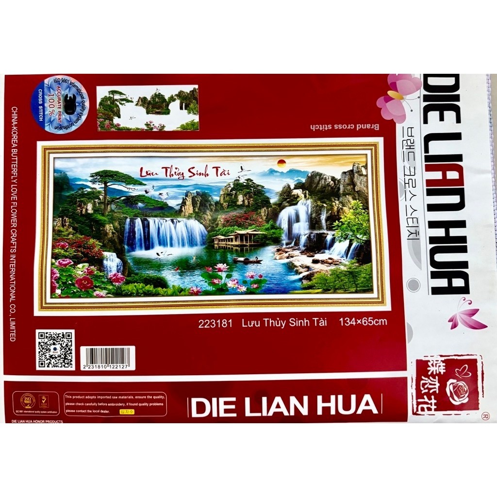 Tranh thêu chữ thập Lưu thuỷ sinh tài 223181, kích thước 134x 65 cm
