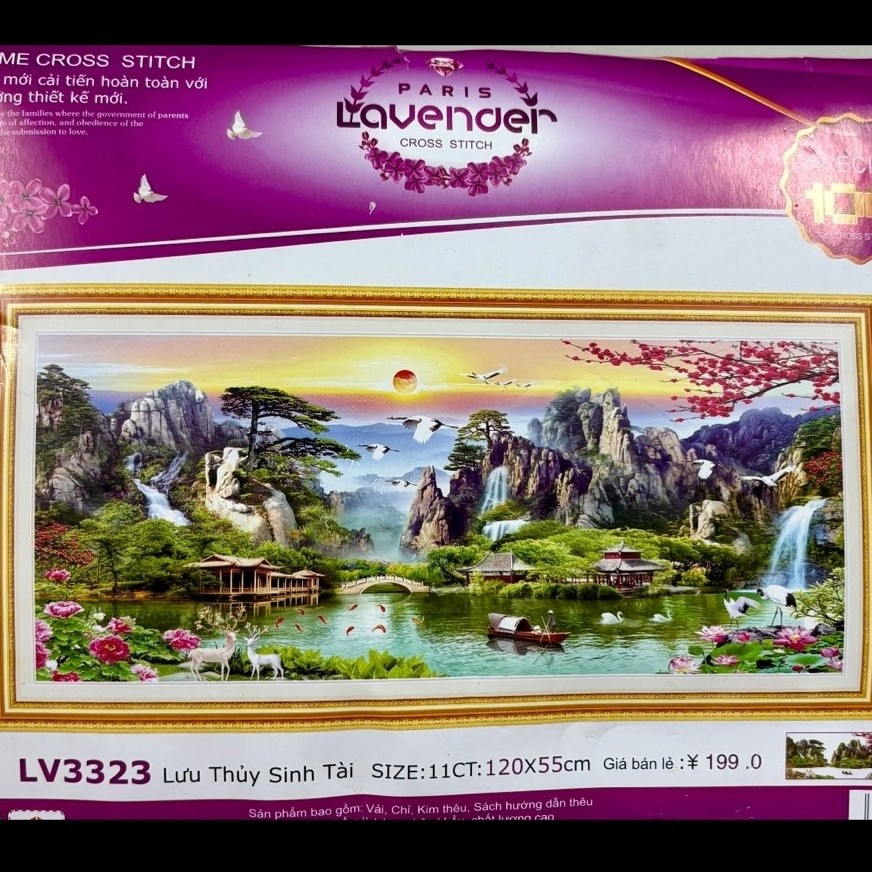 Tranh thêu Lưu thuỷ sinh tài LV3323, kích thước 120 x 55 cm