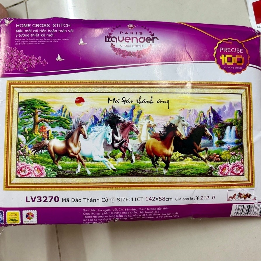 Tranh thêu Mã đáo thành công (thêu 3D) LV3270, kích thước 142 x 58 cm