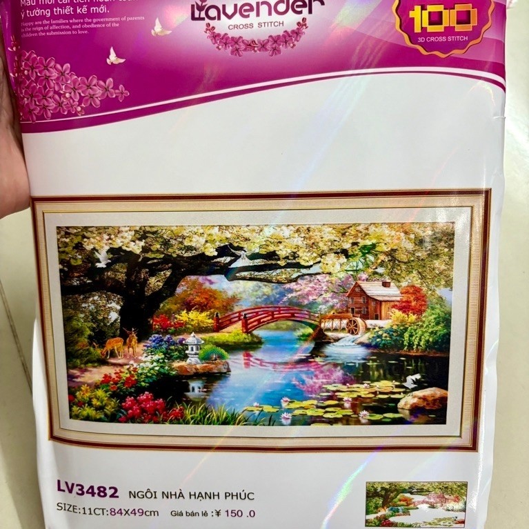 Tranh thêu chữ thập Phong cảnh ngôi nhà hạnh phúc LV3482, kích thước 84 x 49 cm