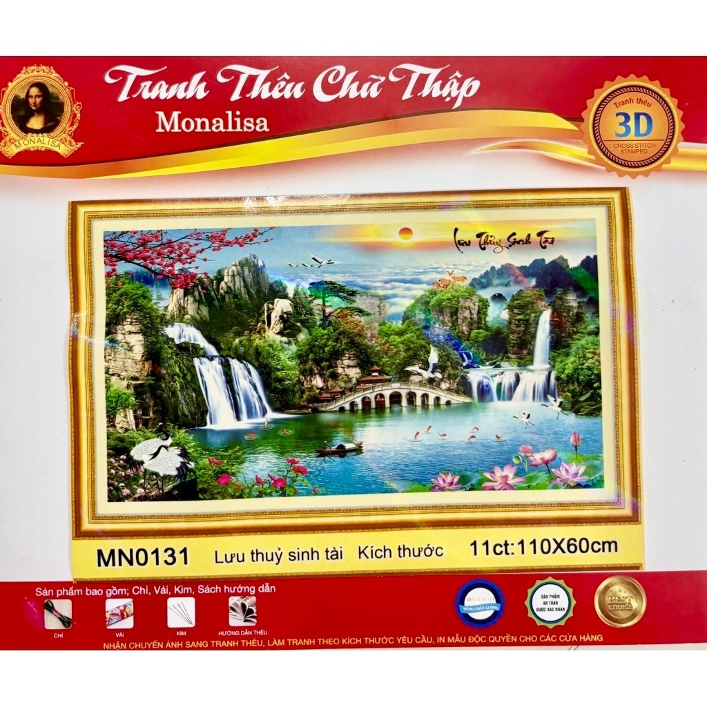 Tranh thêu kín lưu thuỷ sinh tài MN0131, kích thước 110x 60 cm