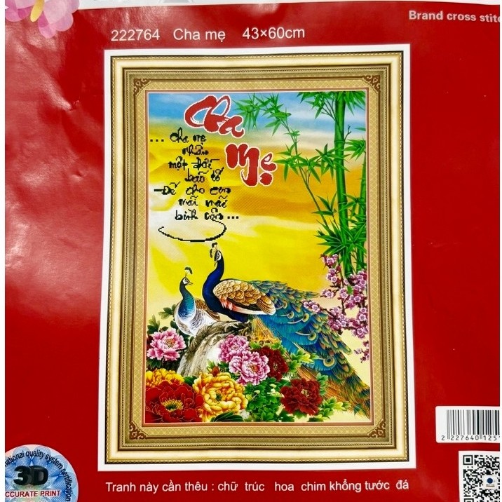 Tranh thêu chữ thập Cha mẹ 222764, kích thước 43 x 60 cm