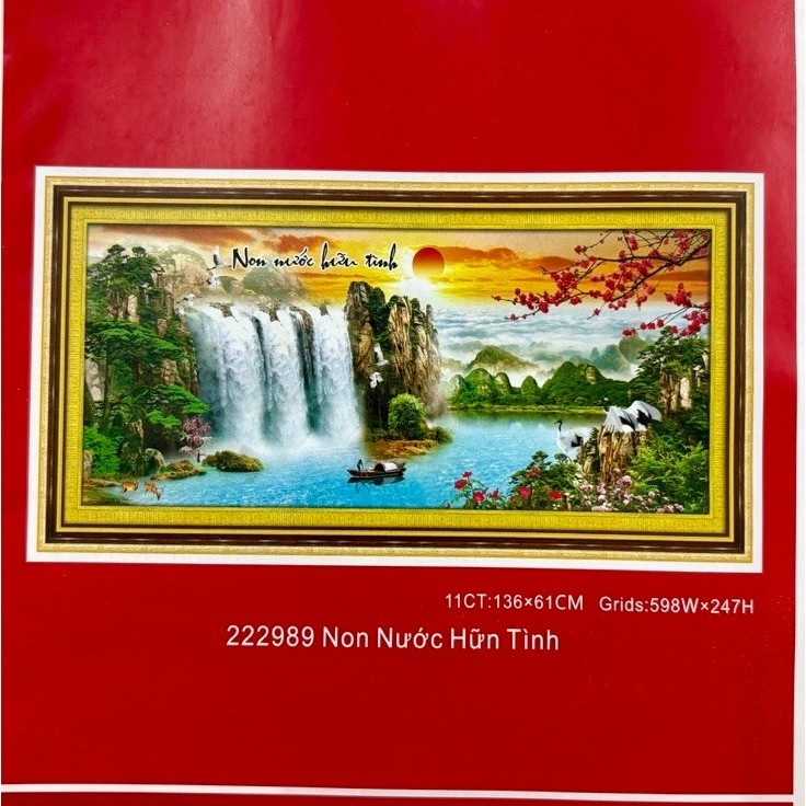 Tranh thêu chữ thập (thêu 3D) Non nước hữu tình 222989, kt 136 x 61 cm