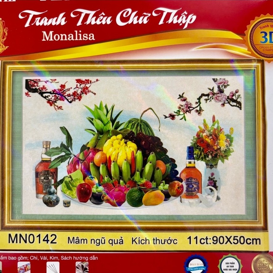 Tranh thêu mâm ngũ quả (trái cây) MN0142, MN0143