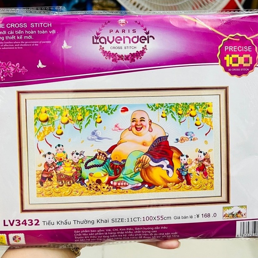 Tranh thêu chữ thập Phật di lặc LV3432, kích thước 100 x 55 cm