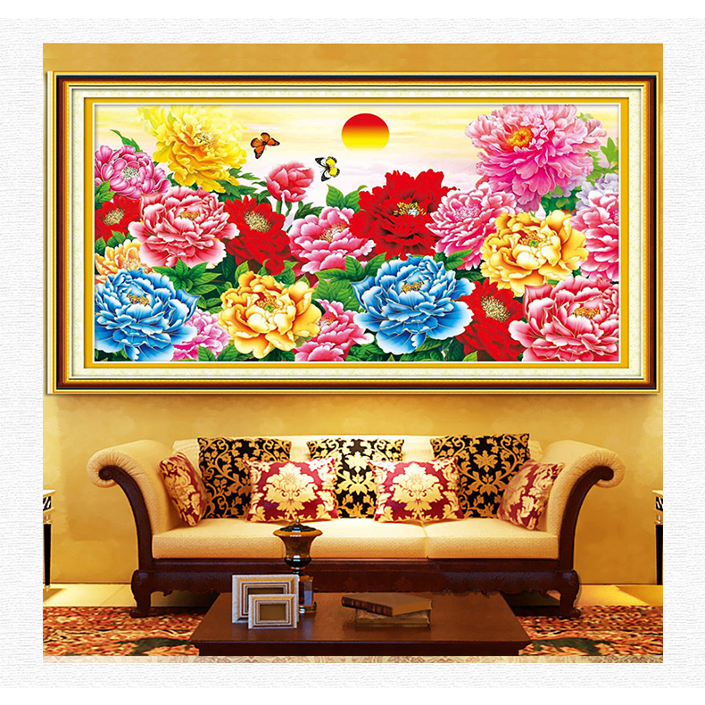 Tranh thêu chữ thập Hoa mẫu đơn E27 kích thước 100 x 60 cm