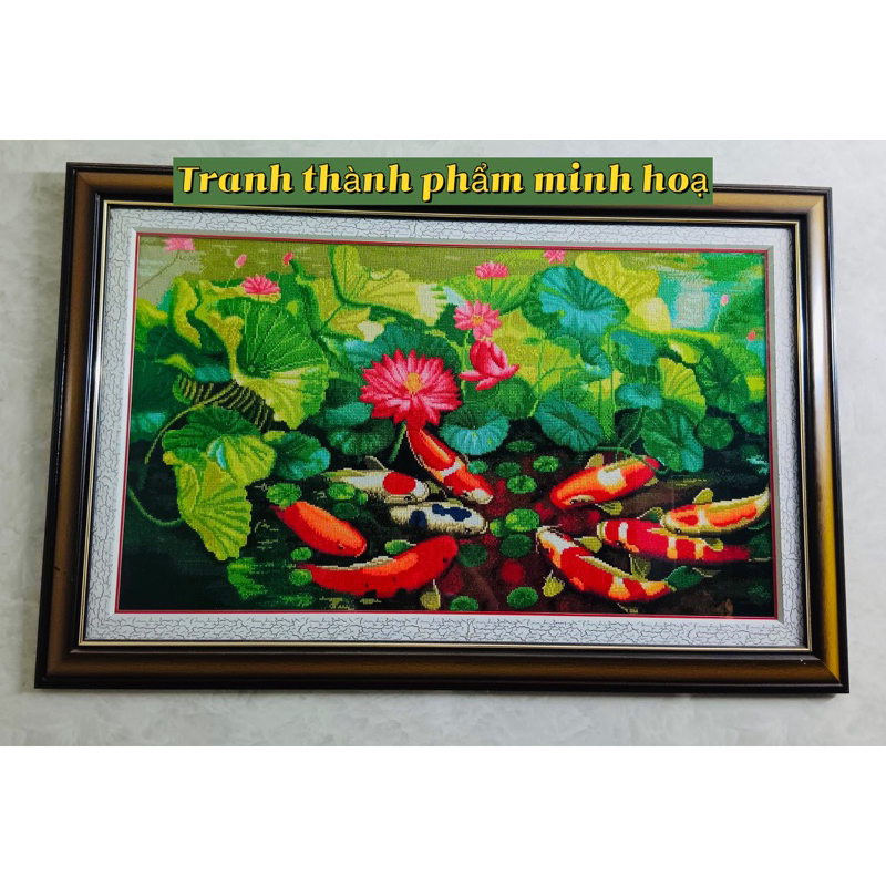 Tranh thêu kín Cửu ngư quần hội MH2164, kích thước 100*60 cm