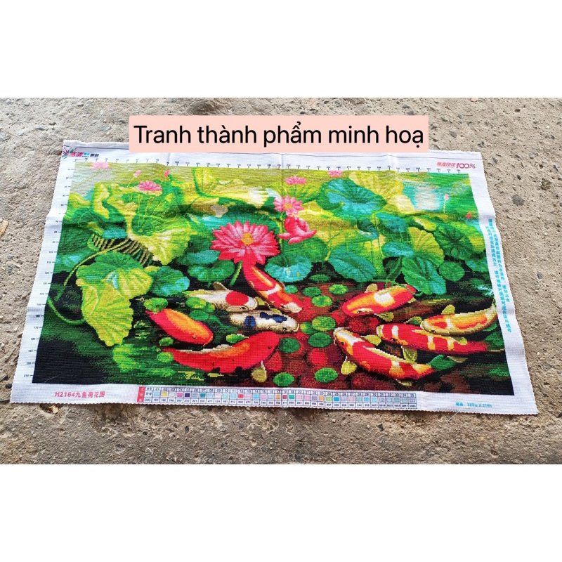 Tranh thêu kín Cửu ngư quần hội MH2164, kích thước 100*60 cm