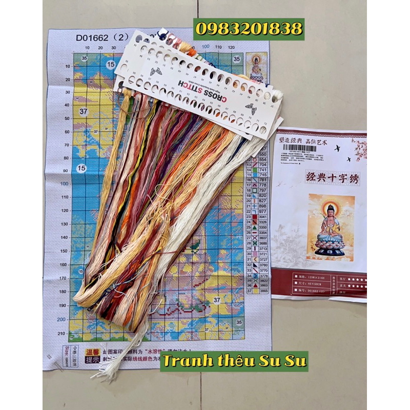[Thêu 4 sợi] Tranh thêu kín chữ thập Phật quan âm D01662